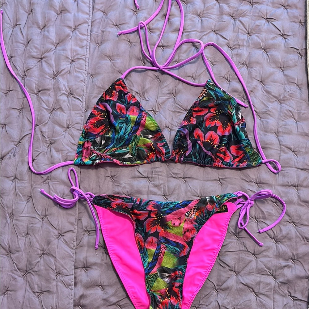 Savage Swim Pink and Multicolor Reversible Bikini